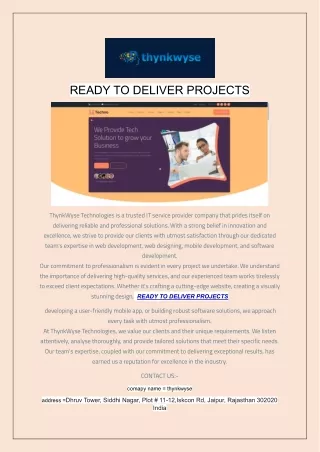 READY TO DELIVER PROJECTS