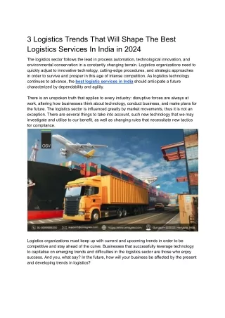 3 Logistics Trends That Will Shape The Best Logistics Services In India in 2024