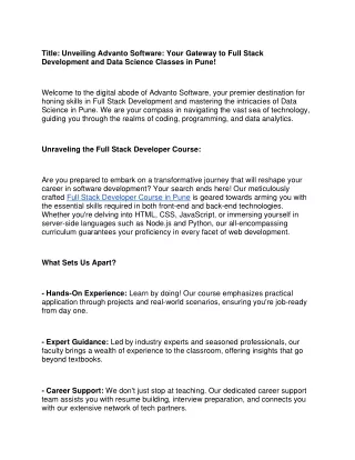 Unveiling Advanto Software: Your Gateway to Full Stack Development and Data Scie