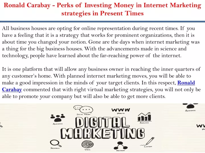 ronald carabay perks of investing money