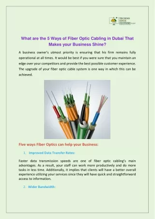 What are the 5 Ways of Fiber Optic Cabling in Dubai That Makes your Business Shine