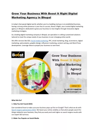 Grow Your Business With Boost It Right Digital Marketing Agency in Bhopal