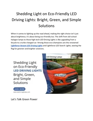 Shedding Light on Eco-Friendly LED Driving Lights_ Bright, Green, and Simple Solutions