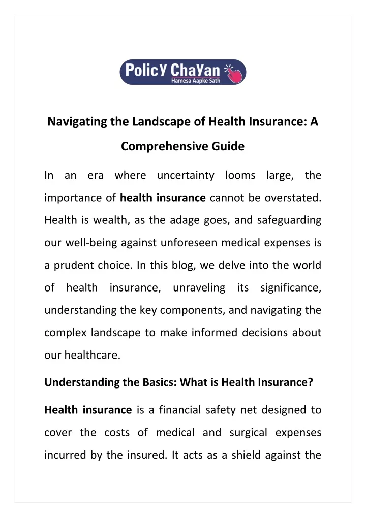 PPT - Navigating the Landscape of Health Insurance: A Comprehensive 