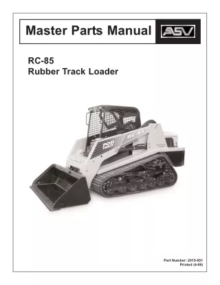 ASV Posi-Track RC-85 Track Loader Master Parts Catalogue Manual