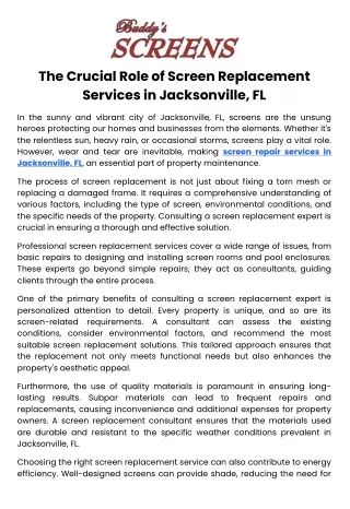 The Crucial Role of Screen Replacement Services in Jacksonville, FL