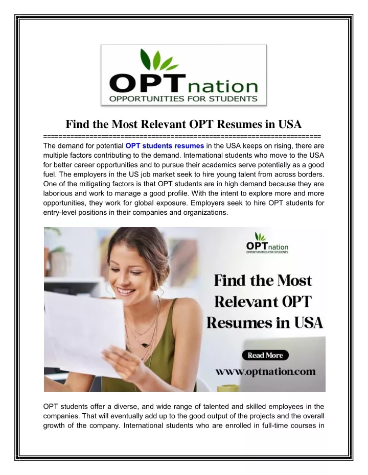find the most relevant opt resumes in usa