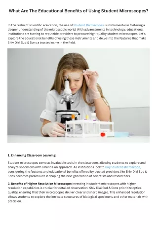 What Are The Educational Benefits of Using Student Microscopes