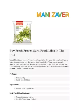 Buy Fresh Frozen Surti Papdi Lilva In The USA