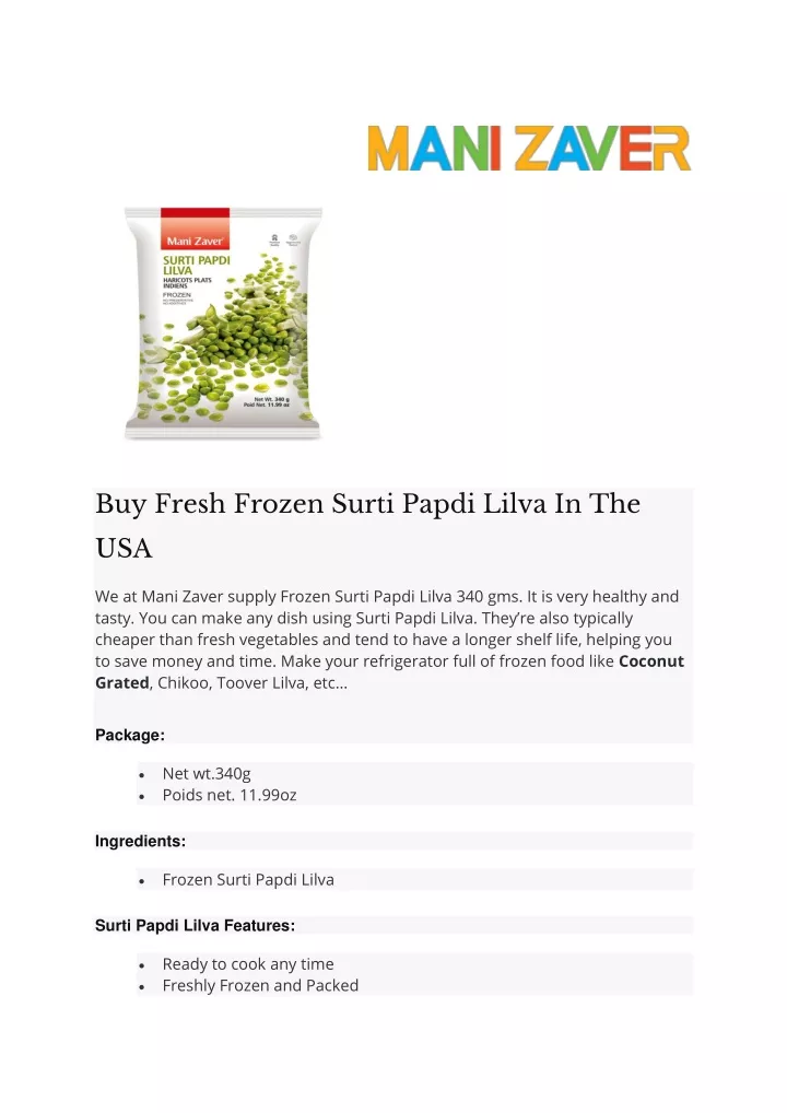 buy fresh frozen surti papdi lilva in the