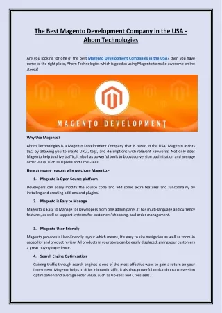 Magento Development Company in the USA