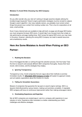Mistakes To Avoid While Choosing Any SEO Company