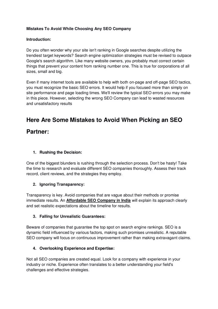 mistakes to avoid while choosing any seo company