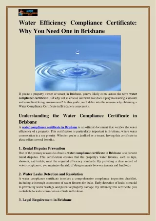 Water Efficiency Compliance Certificate_ Why You Need One in Brisbane