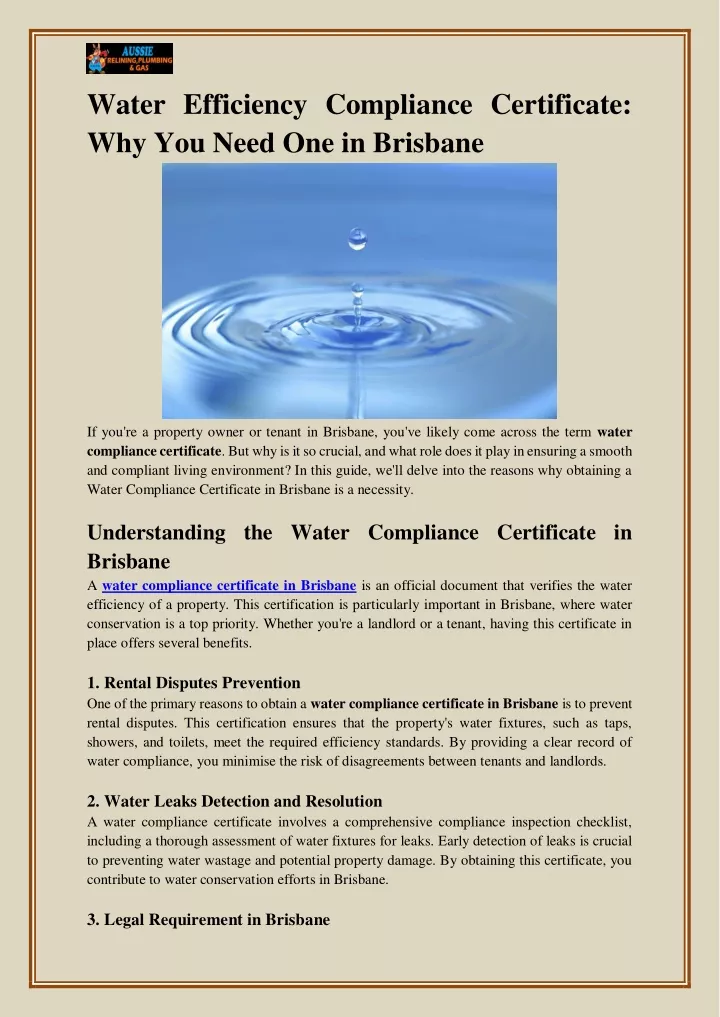 water efficiency compliance certificate