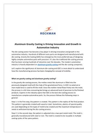 aluminum gravity casting is driving innovation