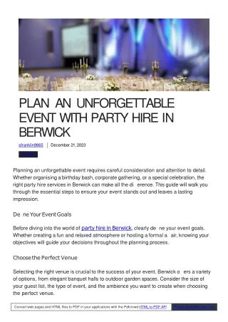 Plan an Event with Party Hire in Berwick
