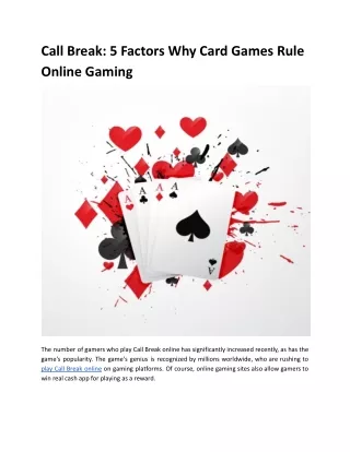 Call Break_ 5 Factors Why Card Games Rule Online Gaming