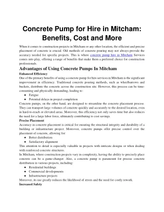 Concrete Pump for Hire in Mitcham Benefits, Cost and More