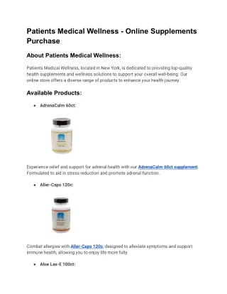 Patients Medical Wellness - Online Supplements Purchase