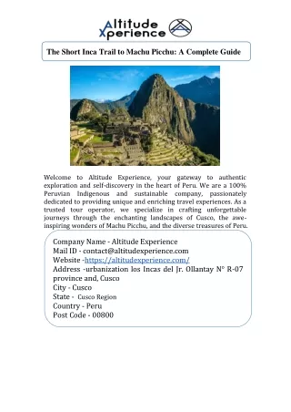The Short Inca Trail to Machu Picchu A Complete Guide