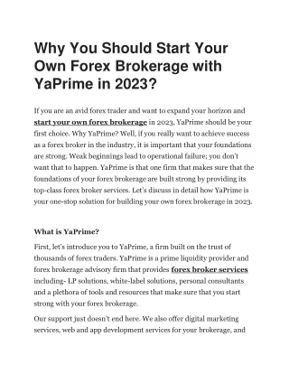 Why You Should Start Your Own Forex Brokerage with YaPrime in 2023?