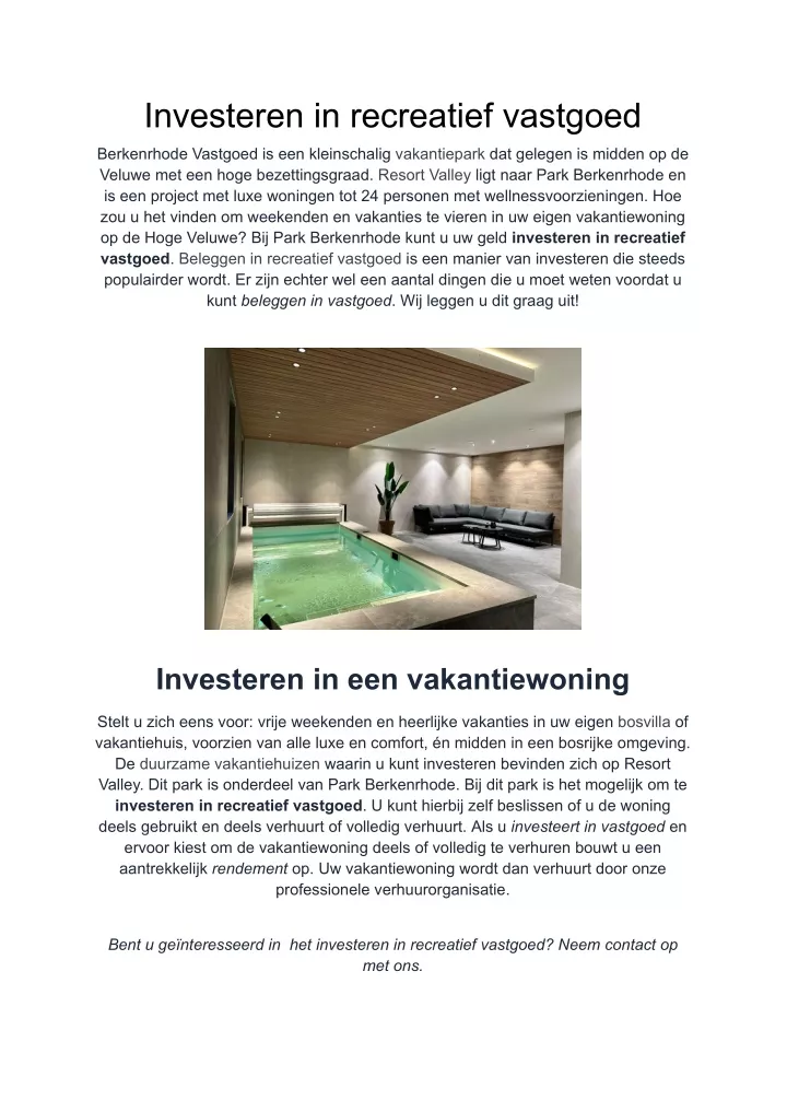 investeren in recreatief vastgoed