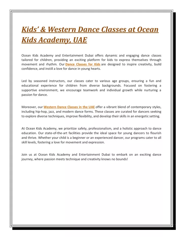 kids western dance classes at ocean kids academy