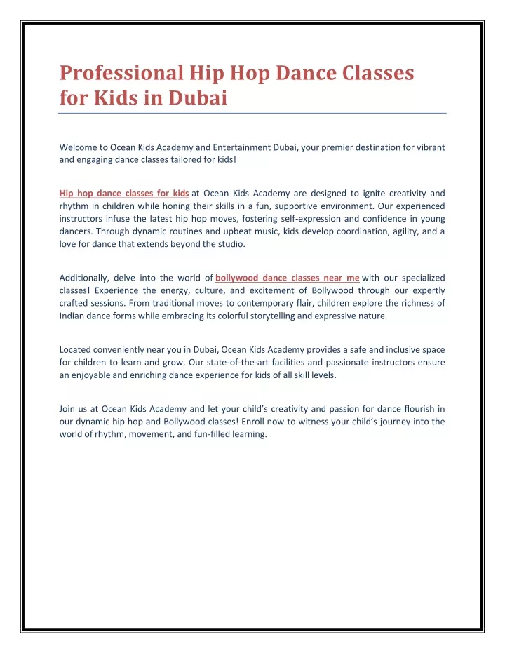 professional hip hop dance classes for kids