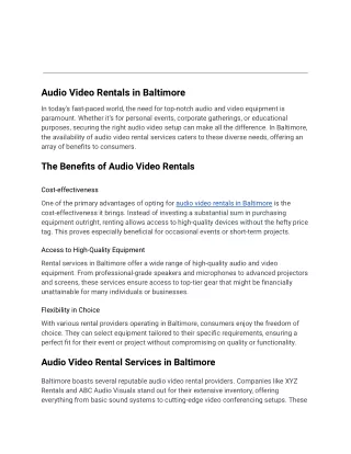 audio video rentals in baltimore
