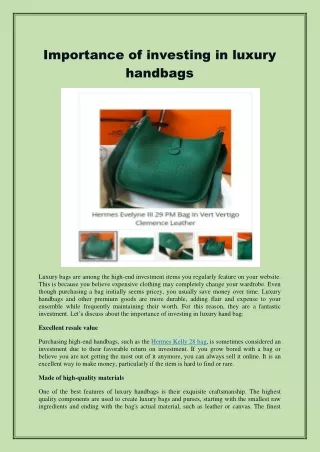 Importance of investing in luxury handbags