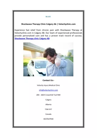 Shockwave Therapy Clinic Calgary Ab | Velocityclinic.com
