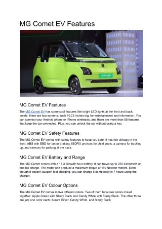 mg comet ev features