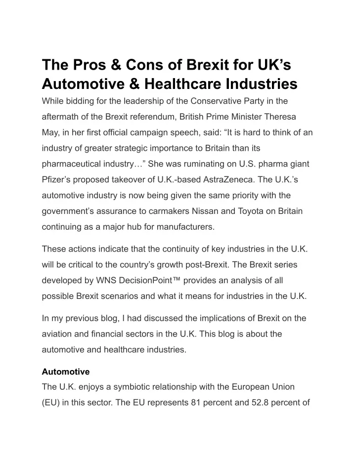 the pros cons of brexit for uk s automotive