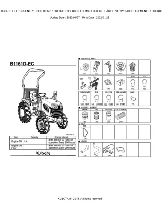 Kubota B1161D-EC Tractor Parts Catalogue Manual (Publishing ID BKIDA5128)