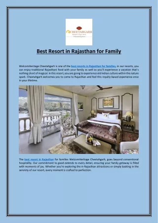 Best Resort in Rajasthan for Family
