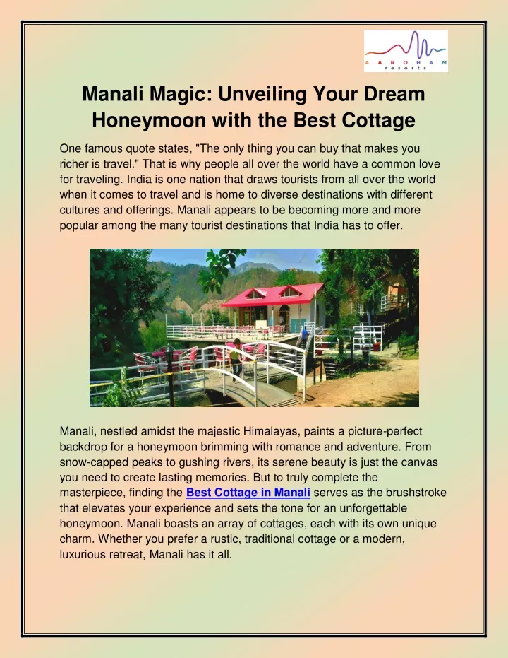 manali magic unveiling your dream honeymoon with