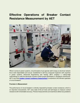 Effective Operations of Breaker Contact Resistance Measurement by AET (1)