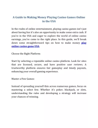 A Guide to Making Money Playing Casino Games Online in the USA