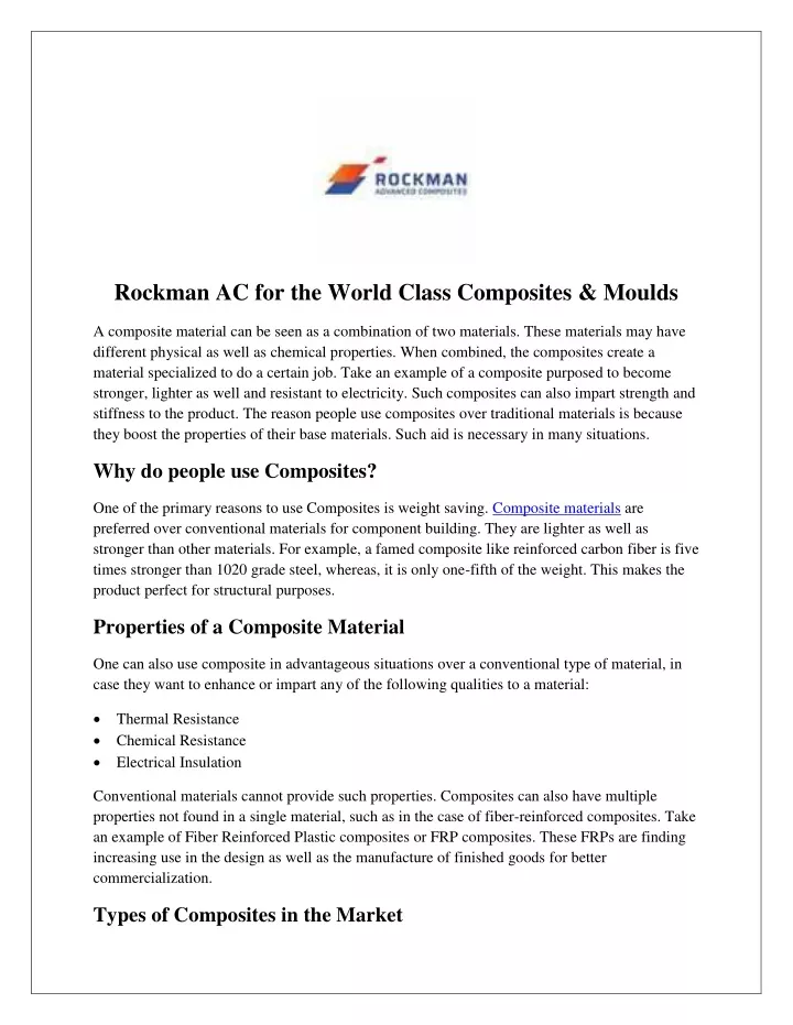 rockman ac for the world class composites moulds