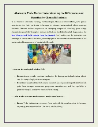 Abacus vs. Vedic Maths  Understanding the Differences and Benefits for Ghansoli Students