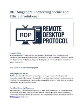 RDP Singapore Pioneering Secure and Efficient Solutions