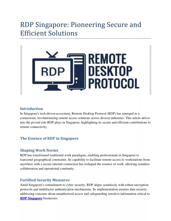 rdp singapore pioneering secure and efficient