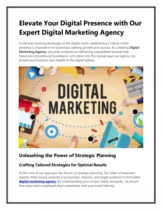 Elevate Your Digital Presence with Our Expert Digital Marketing Agency