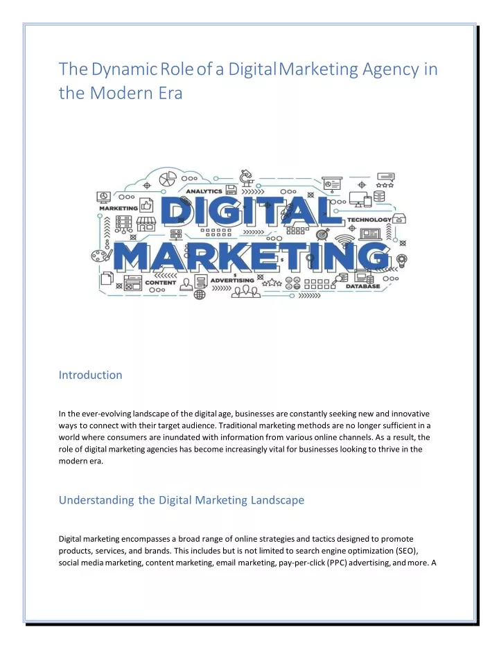 the dynamic role of a digital marketing agency in the modern era