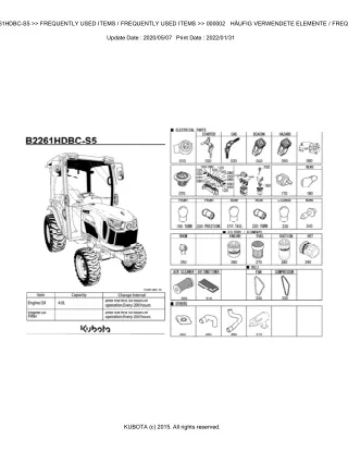 Kubota B2261HDBC-S5 Tractor Parts Catalogue Manual (Publishing ID BKIDK5279)