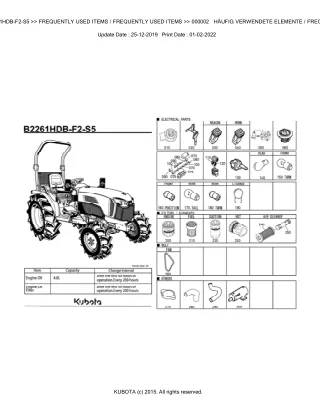 Kubota B2261HDB-F2-S5 Tractor Parts Catalogue Manual (Publishing ID BKIDK5270)