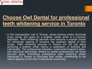 Choose Owl Dental for professional teeth whitening service in Toronto