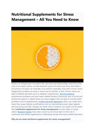 nutritional supplements for stress management
