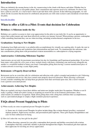 When to Give a Gift to some Pilot: Instances that decision for Celebration